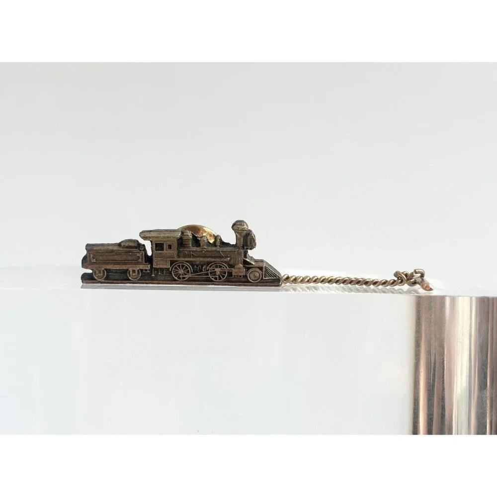 Locomotive Train Brass Toned Vintage Men's Tie Tack